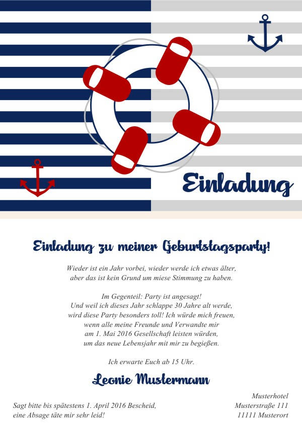 Maritime Geburtstagseinladungen Maritime Einladungskarten zum Geburtstag