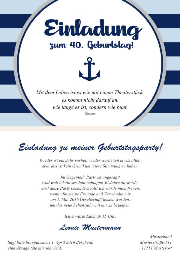 Maritime Einladungskarten zum Geburtstag