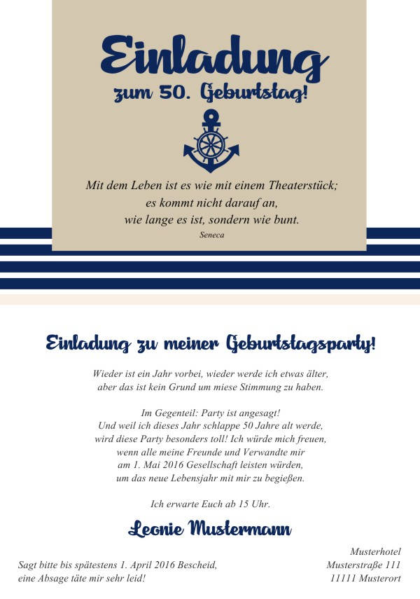 Maritime Einladungskarten zum Geburtstag