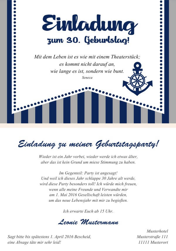 Maritime Geburtstagseinladungen Maritime Einladungskarten zum Geburtstag