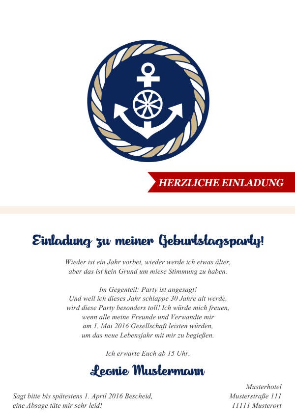 Maritime Geburtstagseinladungen Maritime Einladungskarten zum Geburtstag