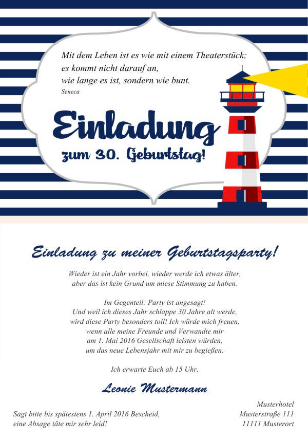 Maritime Geburtstagseinladungen Maritime Einladungskarten zum Geburtstag