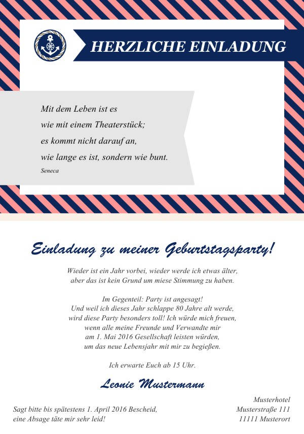 Maritime Geburtstagseinladungen Maritime Einladungskarten zum Geburtstag