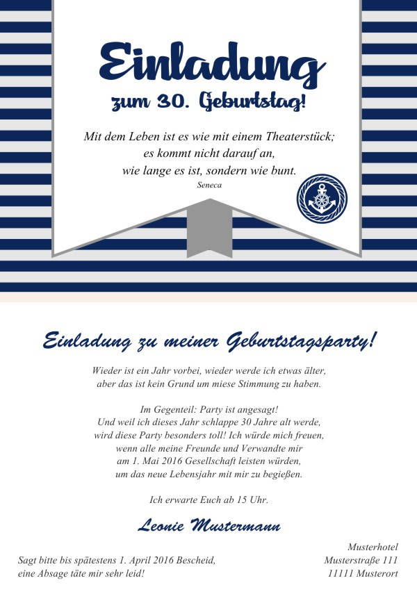 Maritime Geburtstagseinladungen Maritime Einladungskarten zum Geburtstag