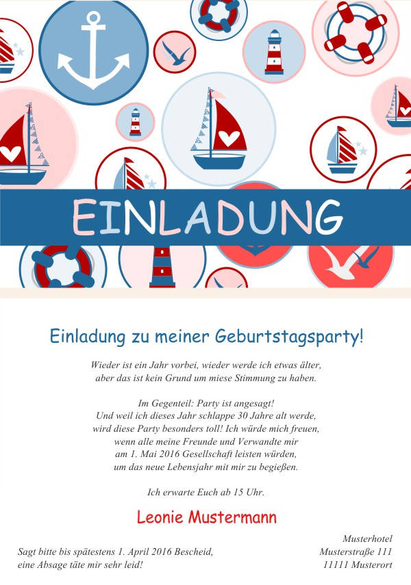 Maritime Geburtstagseinladungen Maritime Einladungskarten zum Geburtstag