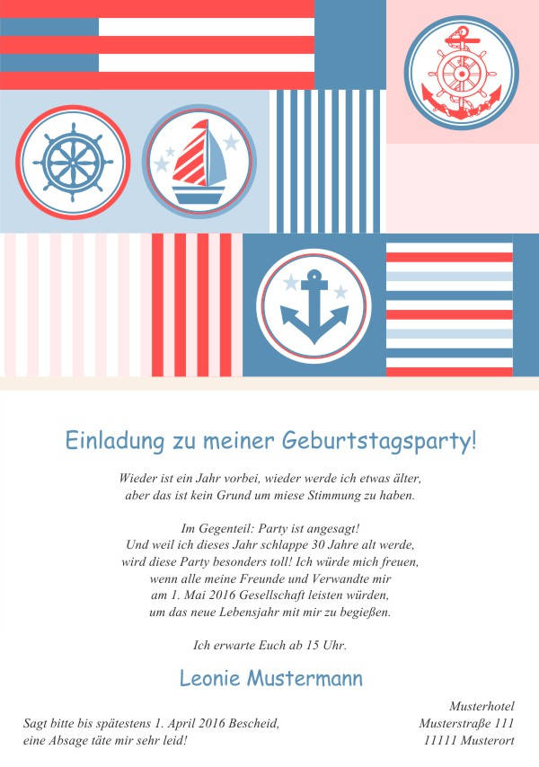 Maritime Einladungskarten zum Geburtstag