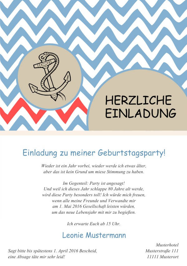 Maritime Geburtstagseinladungen Maritime Einladungskarten zum Geburtstag