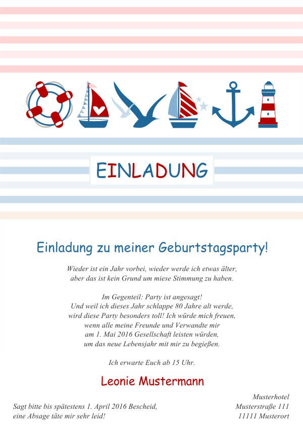 Maritime Geburtstagseinladungen Maritime Einladungskarten zum Geburtstag