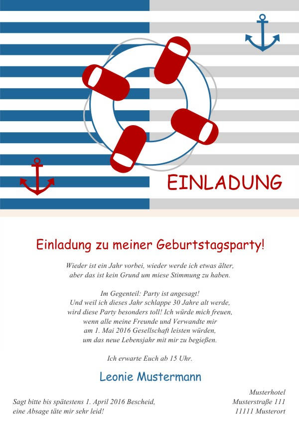 Maritime Geburtstagseinladungen Maritime Einladungskarten zum Geburtstag