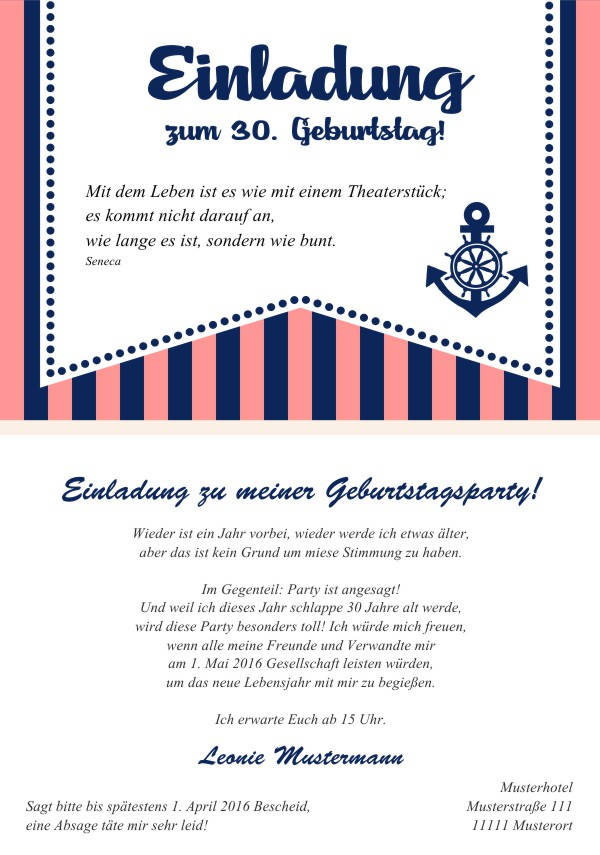 Maritime Geburtstagseinladungen Maritime Einladungskarten zum Geburtstag