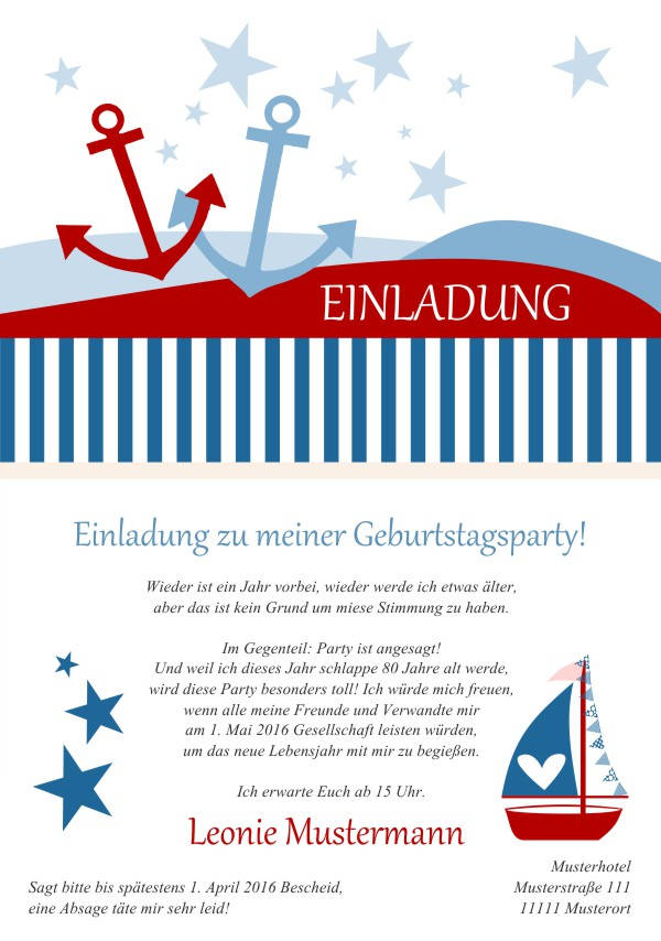Maritime Geburtstagseinladungen Maritime Einladungskarten zum Geburtstag