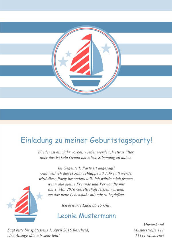 Maritime Geburtstagseinladungen Maritime Einladungskarten zum Geburtstag