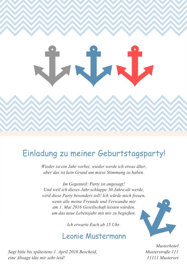 Maritime Geburtstagseinladungen Maritime Einladungskarten zum Geburtstag