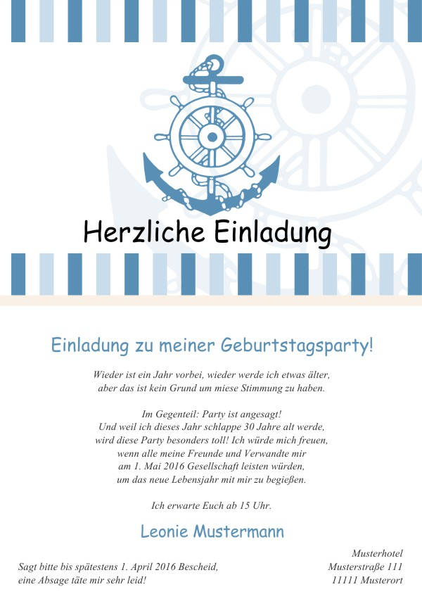 Maritime Geburtstagseinladungen Maritime Einladungskarten zum Geburtstag