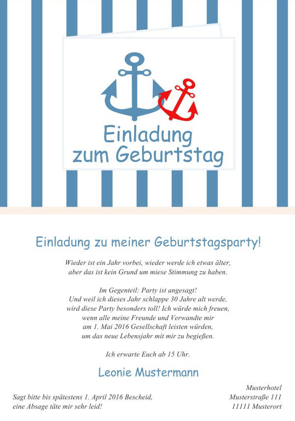 Maritime Geburtstagseinladungen Maritime Einladungskarten zum Geburtstag