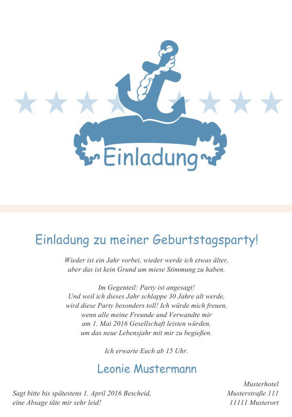 Maritime Geburtstagseinladungen Maritime Einladungskarten zum Geburtstag
