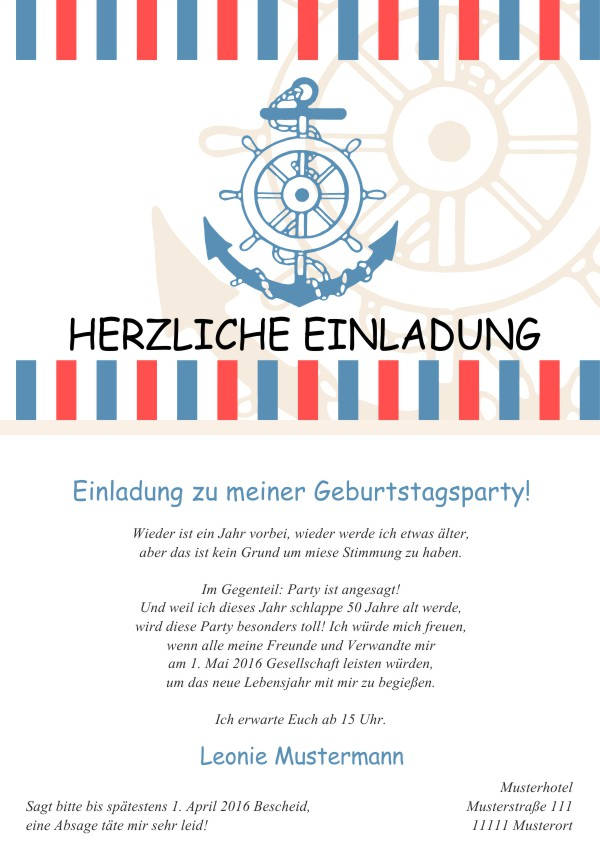 Maritime Geburtstagseinladungen Maritime Einladungskarten zum Geburtstag