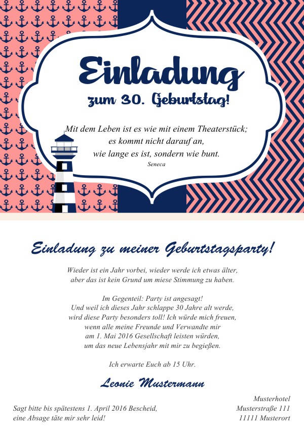 Maritime Geburtstagseinladungen Maritime Einladungskarten zum Geburtstag
