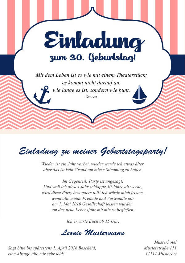 Maritime Geburtstagseinladungen Maritime Einladungskarten zum Geburtstag