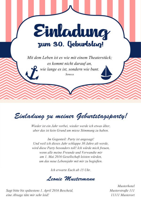 Maritime Einladungskarten zum Geburtstag