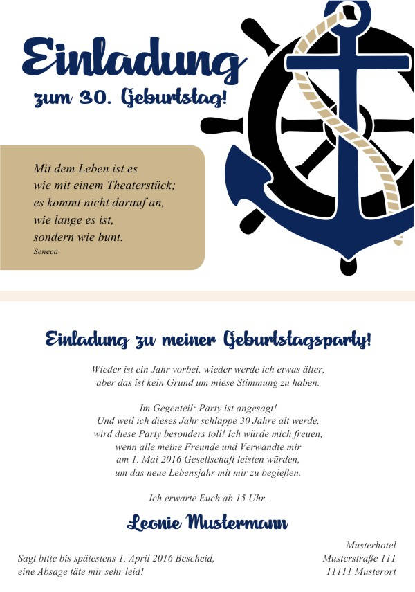 Maritime Geburtstagseinladungen Maritime Einladungskarten zum Geburtstag