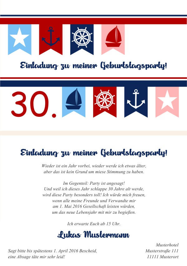Maritime Geburtstagseinladungen Maritime Einladungskarten zum Geburtstag