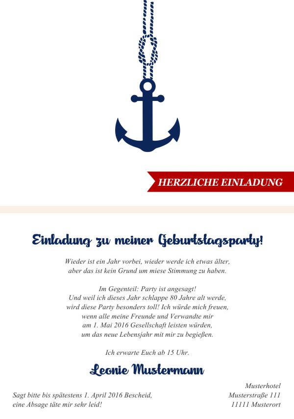 Maritime Geburtstagseinladungen Maritime Einladungskarten zum Geburtstag