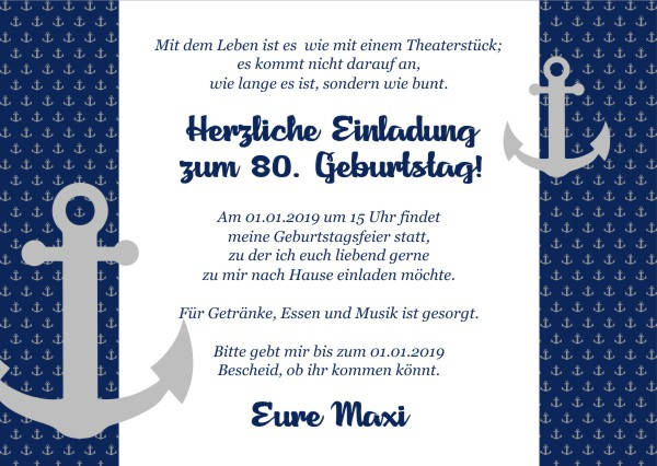 Maritime Einladungskarten zum Geburtstag