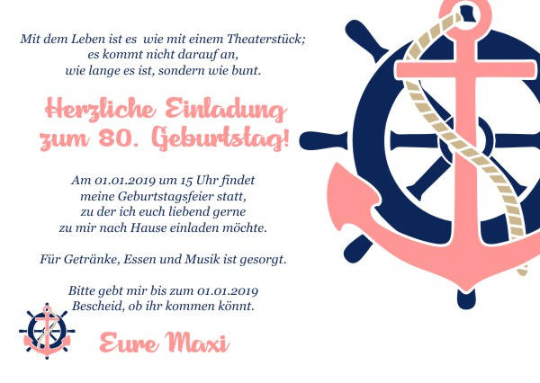 Maritime Einladungskarten zum Geburtstag