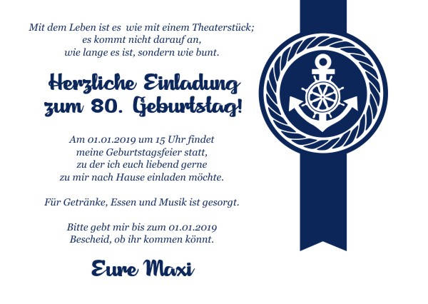 Maritime Einladungskarten zum Geburtstag